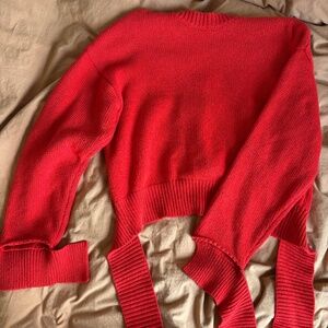 Deconstructed unique knotted red sweater